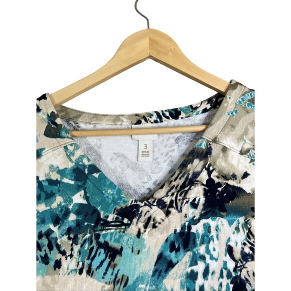 Weekends By Chico's Sweatshirt Womens XL Blue Watercolor Cotton Terry Boxy Boho - Picture 4 of 11